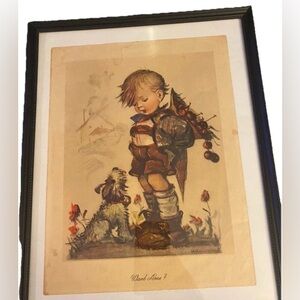 vintage hummel print "want some" Boy W/ Dog 1970 Has Some Water Damage